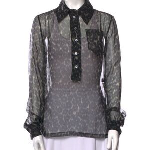 Marc Jacobs Sheer Black Patterned Long-Sleeve Blouse